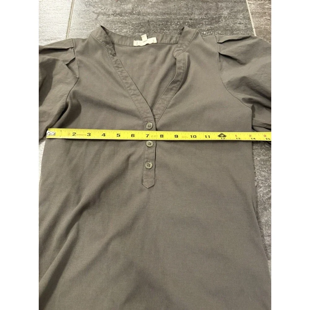 Madewell Women's, Army Green, Size Small Ribbed Shirt With Puff Sleeves, EUC